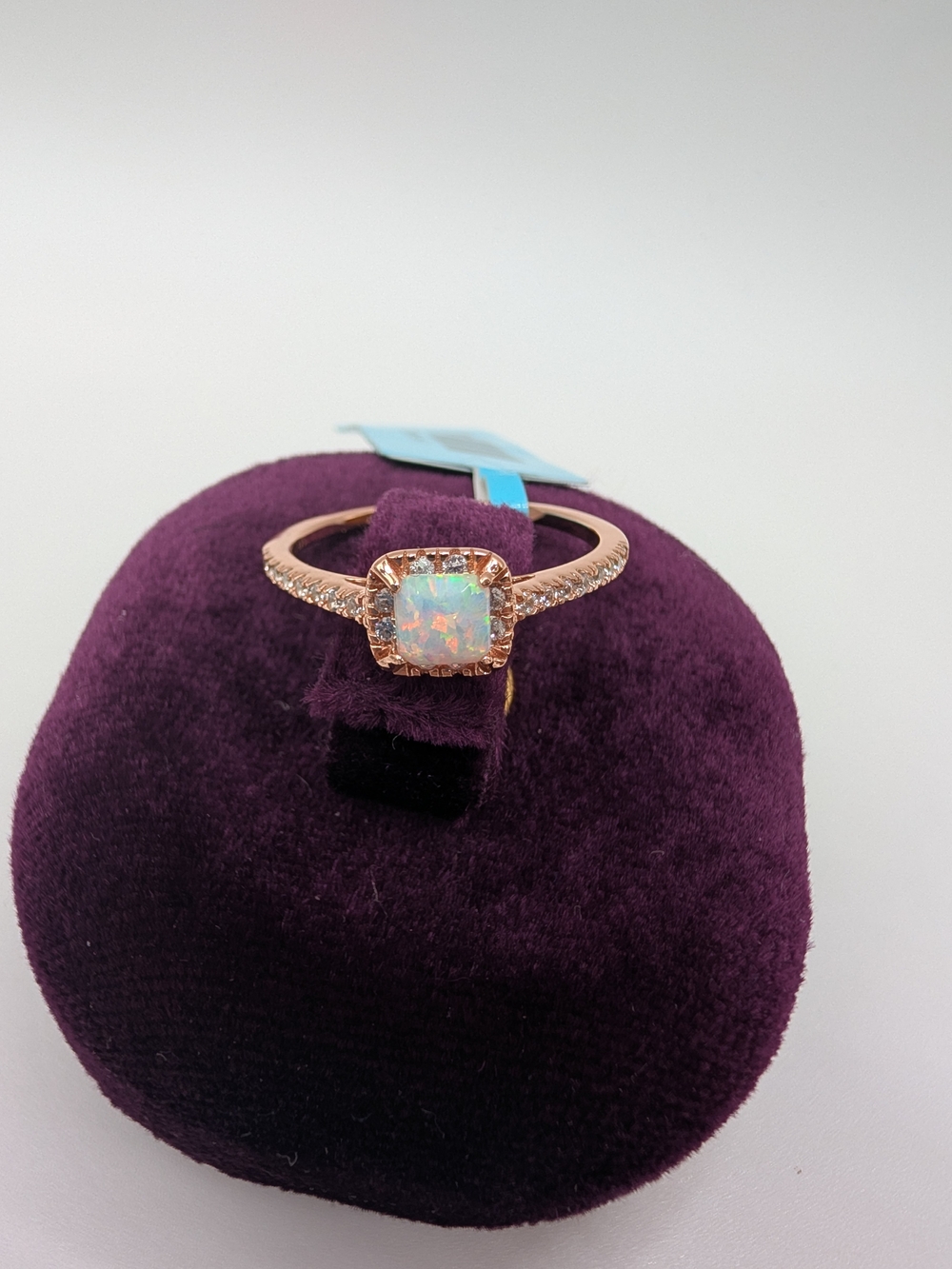 Rose Gold 925 Sterling Silver Lab Opal Cushion Halo Ring Size 8
